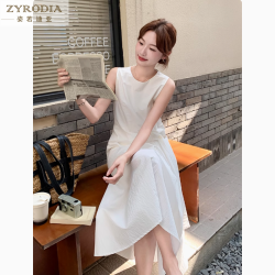 ZYRODIA 白色連衣裙女夏季2025年新款設計感收腰飄帶無袖背心裙子