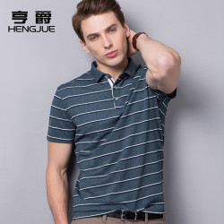 棉短袖男t恤條紋翻領polo衫體恤男士半袖夏天體桖中年上衣服丅恤