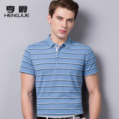 棉短袖男t恤條紋翻領polo衫體恤男士半袖夏天體桖中年上衣服丅恤