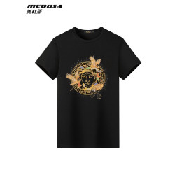 MeduSa/美杜莎刺圓領綉短袖男T恤男士2025春夏新款亮片燙鑽時尚