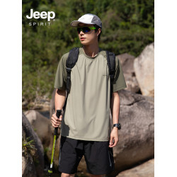 Jeep spirit速乾短袖男t恤2025新款冰絲運動上衣半截袖防曬衣男款