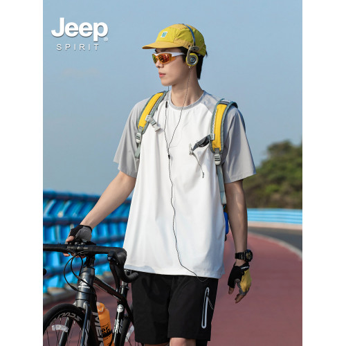 Jeep spirit速乾短袖男t恤2025新款冰絲運動上衣半截袖防曬衣男款