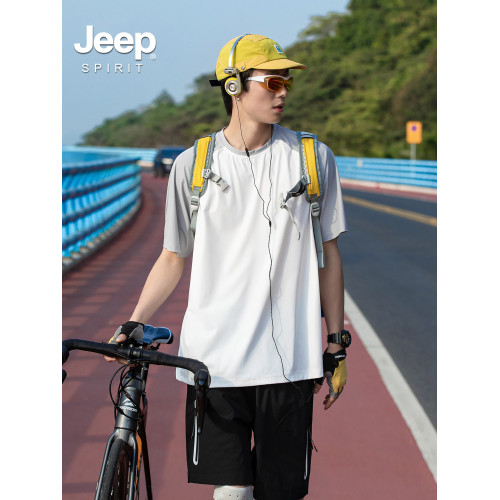 Jeep spirit速乾短袖男t恤2025新款冰絲運動上衣半截袖防曬衣男款