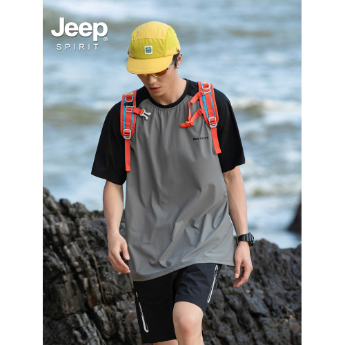 Jeep spirit速乾短袖男t恤2025新款冰絲運動上衣半截袖防曬衣男款