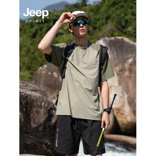 Jeep spirit速乾短袖男t恤2025新款冰絲運動上衣半截袖防曬衣男款