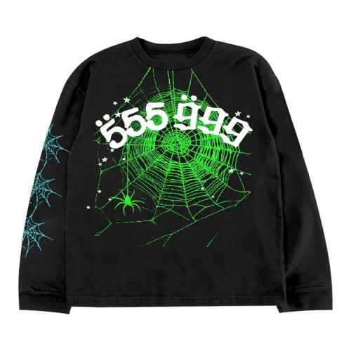 Young Thug Spder 555555 蜘蛛網塗鴉街頭嘻哈寬松長袖男T恤美潮