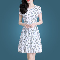 2025夏季新款矮個子媽媽裝夏天連衣裙修身顯瘦氣質雪紡印花女裙子