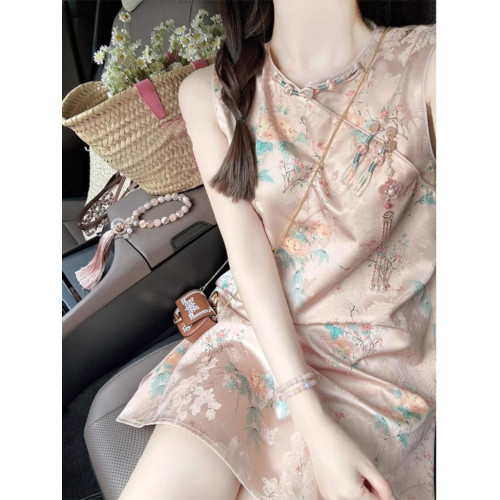 歐洲站新中式女裝2025夏季新款法式高級感氣質小個子碎花連衣裙子