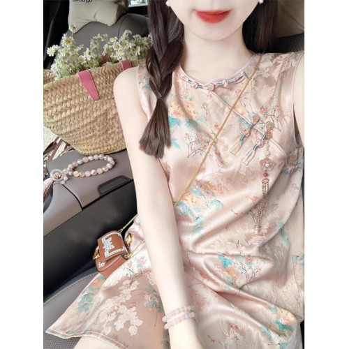 歐洲站新中式女裝2025夏季新款法式高級感氣質小個子碎花連衣裙子