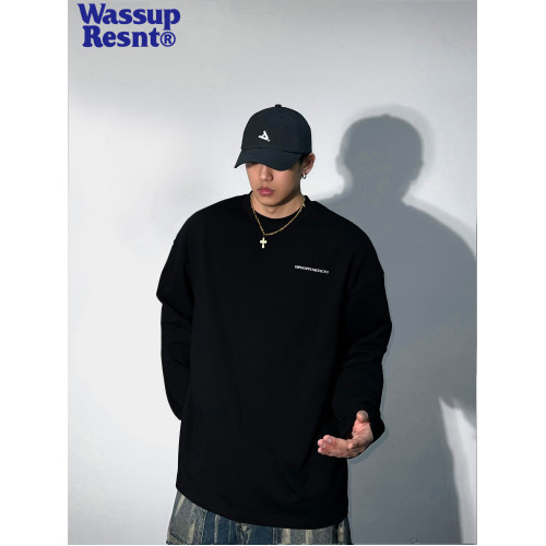 WASSUP美式vintage復古長袖男t恤秋冬季潮牌大碼寬松重磅純棉上衣