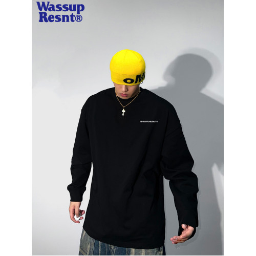 WASSUP美式vintage復古長袖男t恤秋冬季潮牌大碼寬松重磅純棉上衣