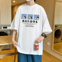 夏衣季薄款男t恤潮士牌松動漫宗介印花上圓領休閒短袖衣304-T333