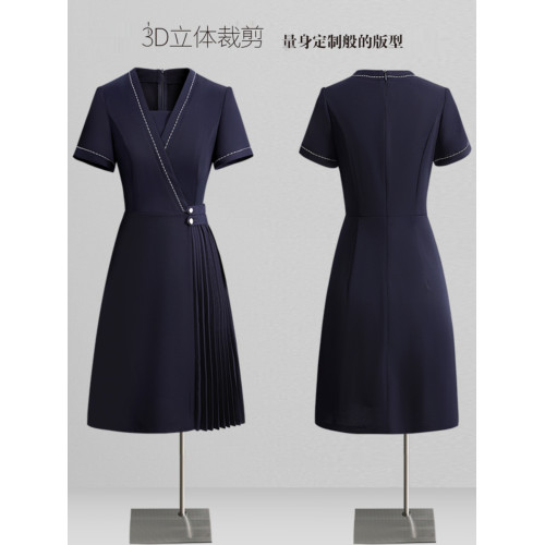 職業連衣裙女夏時尚洋氣收腰a字裙銷售導購工裝幼兒園老師工作服