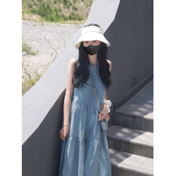 歐洲站2025夏季新款法式高級感無袖背心裙海邊度假連衣裙小衆設計