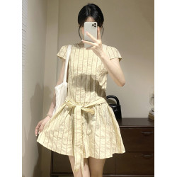 法式小個子條紋短袖連衣裙子女夏季2025新款氣質巨好看收腰短裙