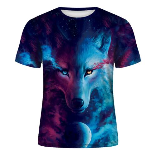 狼頭3D印花男T恤Wolf Head 3D Print Men's Short Sleeve T-Shirt