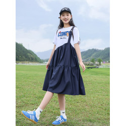 初中生連衣裙少女孩新款2025夏季高中生中長裙子大童短袖學生時尚