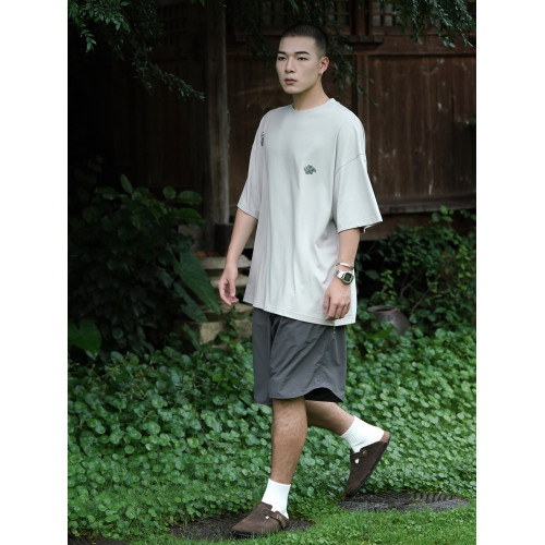 RUSHBON 25SS新款復古休閒寬松龍玉珮印花圓領短袖男T恤衫夏季tee