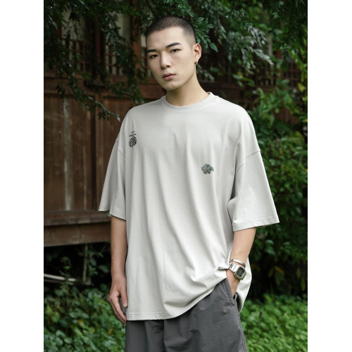 RUSHBON 25SS新款復古休閒寬松龍玉珮印花圓領短袖男T恤衫夏季tee