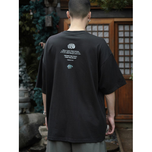 RUSHBON 25SS新款復古休閒寬松龍玉珮印花圓領短袖男T恤衫夏季tee