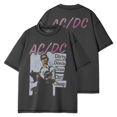 ACDC搖滾樂隊復古美式街頭搖滾樂隊男T恤衫寬松純棉休閒明線結搆t