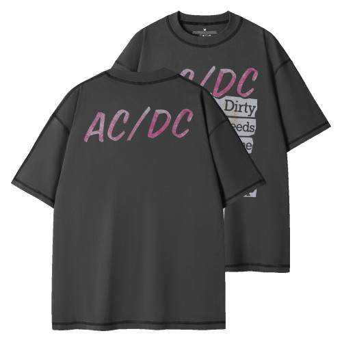 ACDC搖滾樂隊復古美式街頭搖滾樂隊男T恤衫寬松純棉休閒明線結搆t