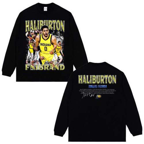 Haliburton哈利伯頓重磅純棉籃球美式復古短袖寬松爆帥潮流男T恤