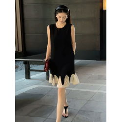 法式赫本風拼接無袖背心連衣裙女2025夏季新款輕奢高級感顯瘦短裙