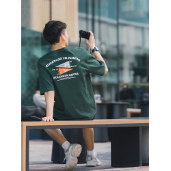 日系復古創意印花短袖男T恤夏季新款美式休閒寬松半袖體恤上衣潮