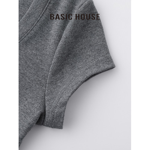 百家好/Basic House方領純色氣質高級感正肩開叉顯瘦長款連衣裙女