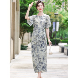 杭州時尚大牌真絲連衣裙女士2025夏季新款100%桑蠶絲長裙收腰顯瘦