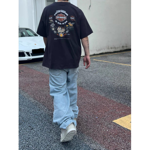 Purey 貪吃惡魔香蕉派卡通復古水洗做舊寬松美式潮流短袖男T恤TEE