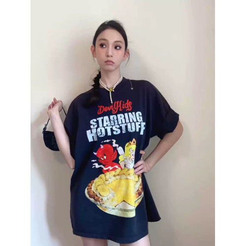 Purey 貪吃惡魔香蕉派卡通復古水洗做舊寬松美式潮流短袖男T恤TEE