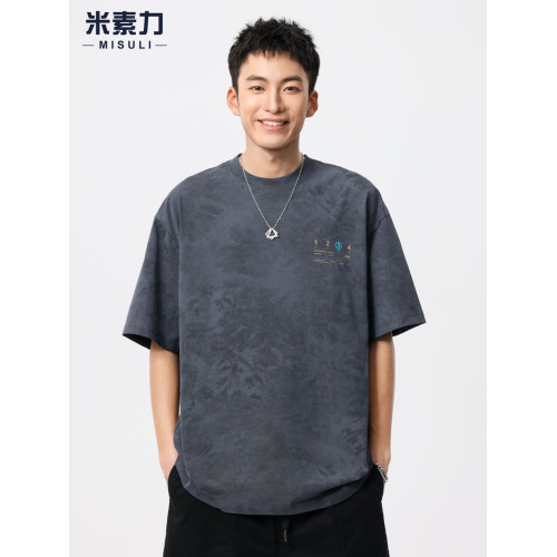 美式重磅紥染短袖男t恤2025新款ins潮牌痞帥國風刺綉上衣圓領體恤