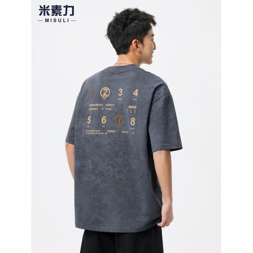 美式重磅紥染短袖男t恤2025新款ins潮牌痞帥國風刺綉上衣圓領體恤