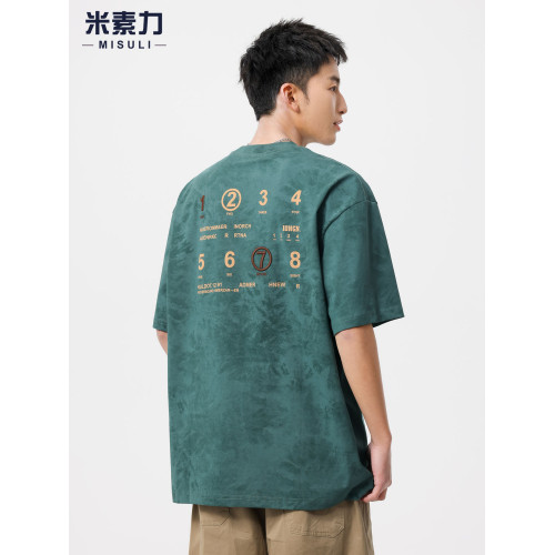 美式重磅紥染短袖男t恤2025新款ins潮牌痞帥國風刺綉上衣圓領體恤