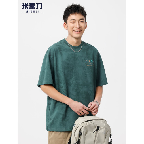 美式重磅紥染短袖男t恤2025新款ins潮牌痞帥國風刺綉上衣圓領體恤
