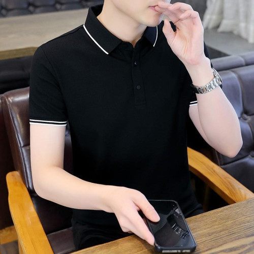 俄羅斯進口夏季純棉短袖男t恤翻領Polo衫韓版修身男士半袖汗衫青