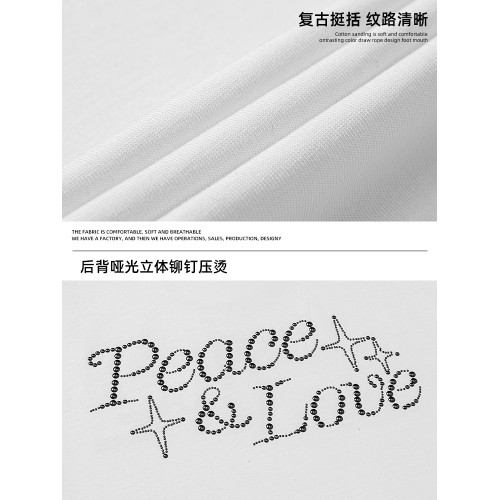 WASSUP字母燙鑽短袖男t恤新款寬松復古情侶裝美式高街圓領上衣夏