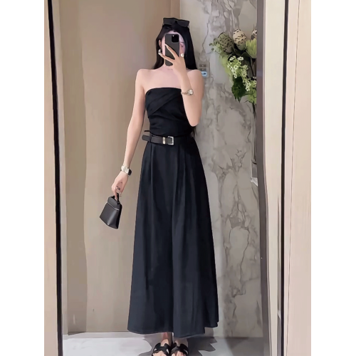 牛仔抹胸連衣裙女2025夏季新款法式時尚黑色高級感氣質女神範長裙