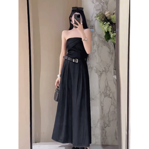 牛仔抹胸連衣裙女2025夏季新款法式時尚黑色高級感氣質女神範長裙