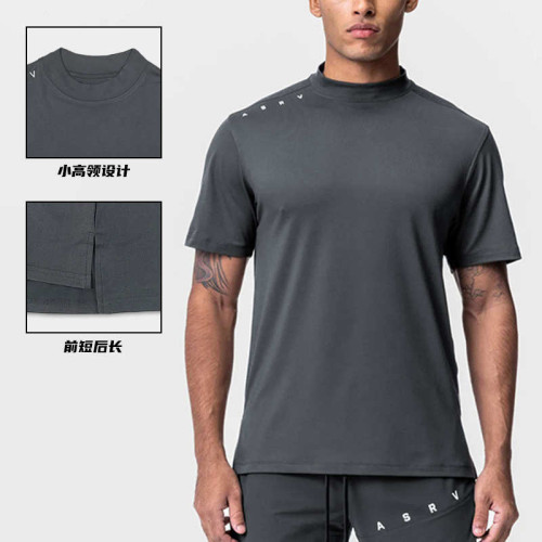 Men tshirt GYM男t恤青年寬松半高領短袖下擺開叉德絨Man t-shirt