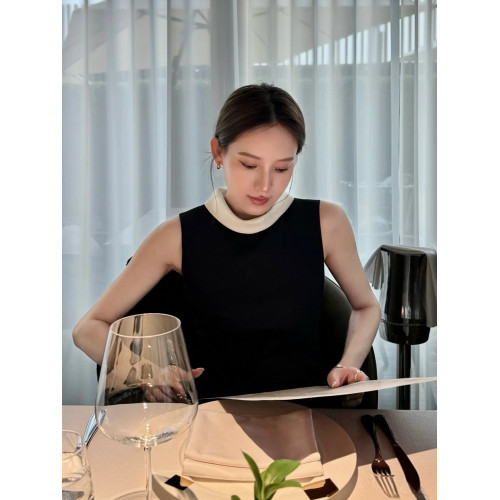 FFmiss◆赫本風粉色緞面收腰系帶連衣裙女夏法式無袖氣質顯瘦短裙