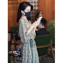 歐洲站高級大牌絕美寬松長裙子2025新款名媛別致碎花連衣裙女春夏