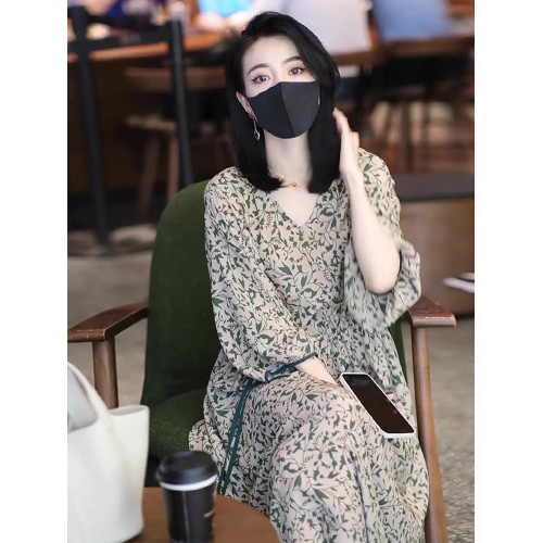 歐洲站高級大牌絕美寬松長裙子2025新款名媛別致碎花連衣裙女春夏