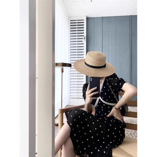 歐洲站法式初戀復古赫本風計感小衆仙女薄款黑色波點連衣裙子夏裝