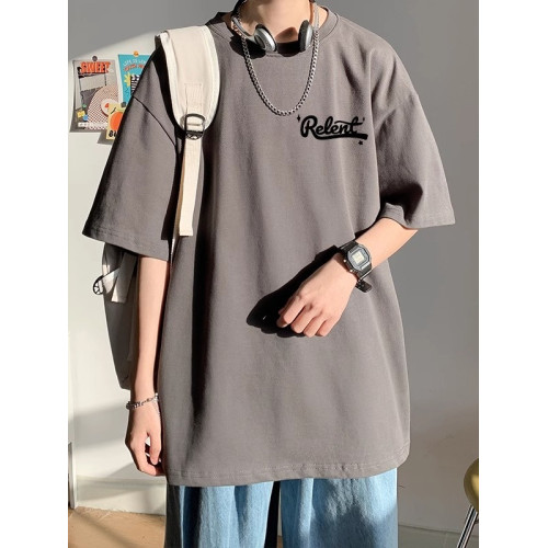 純棉字母簡約印花美式潮流短袖男t恤青少年寬松百搭休閒圓領短袖