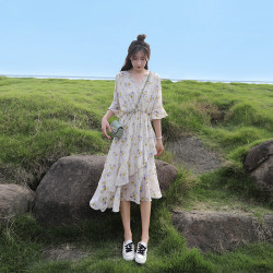 碎花雪紡連衣裙女夏2025新款收腰顯瘦氣質小清新仙女a字蛋糕裙子