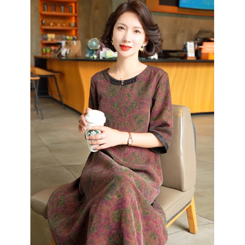 香雲紗漂亮連衣裙復古高級大氣真絲2025夏季新款大牌桑蠶絲裙子女