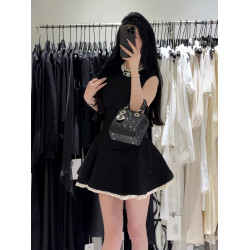 法式千金風黑色無袖背心連衣裙子女氣質收腰內搭小個子蓬蓬裙